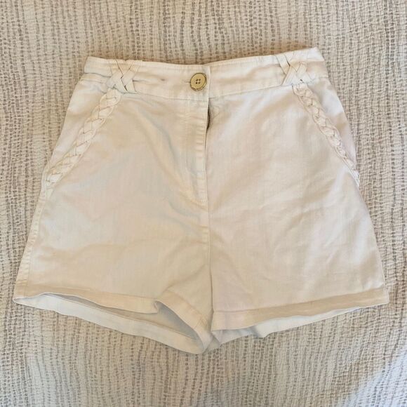 💙 Tibi Nautical Knots and Braids High Waisted White Denim Shorts Size 6 - Picture 1 of 5